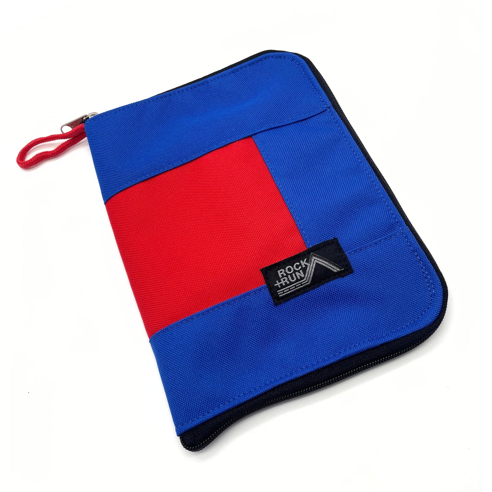 Three pouches in red, blue, and a combination of both with 'Rock & Run' branding on a white background.