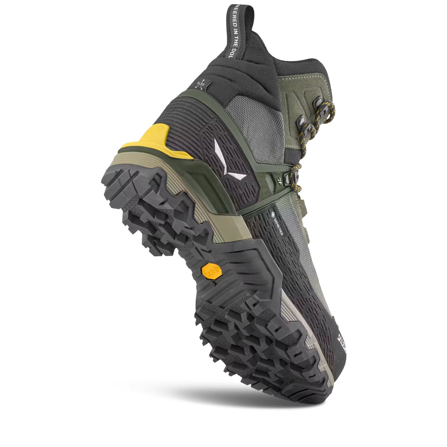salewa winter boot in green and grey on a white background