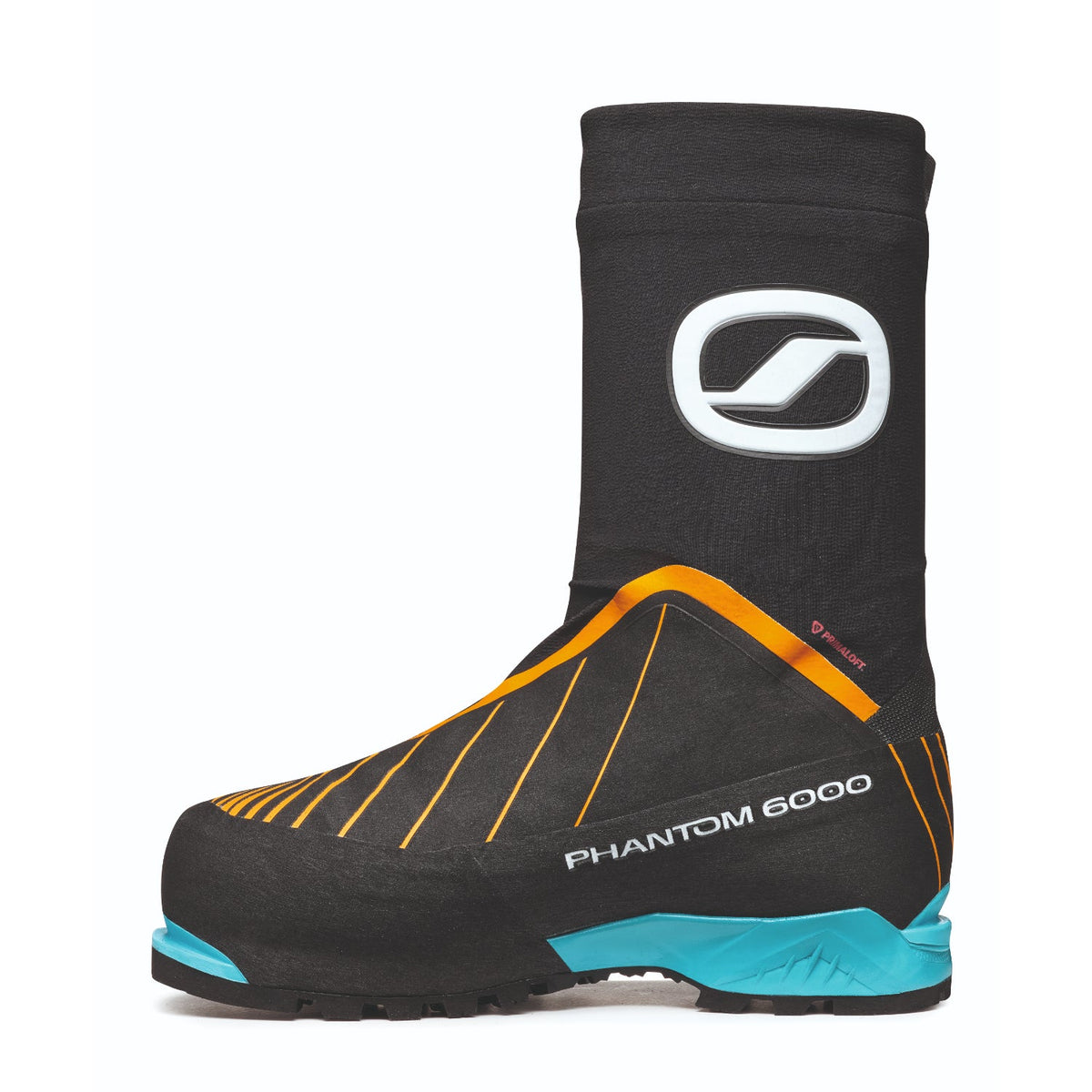 Scarpa Phantom 6000 HD mountaineering boot with Recco technology. Orange and black