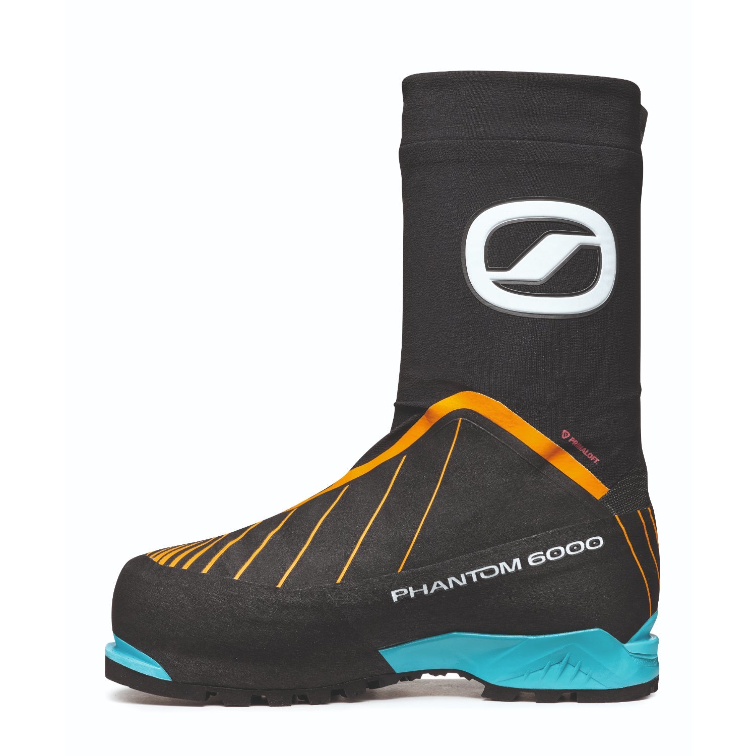 Scarpa Phantom 6000 HD mountaineering boot with Recco technology. Orange and black