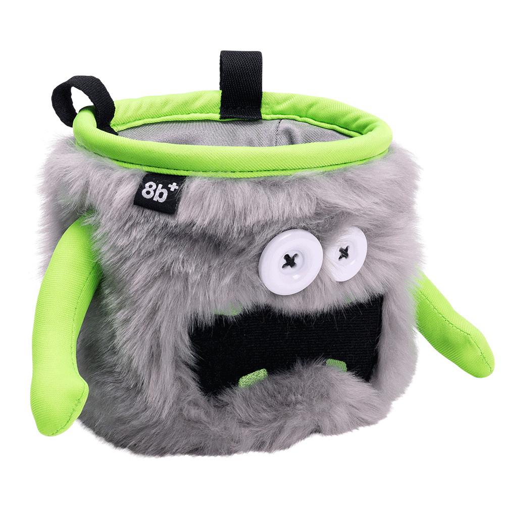 8BPlus Donald Chalk Bag, front view showing funny monster face, in grey and green colours