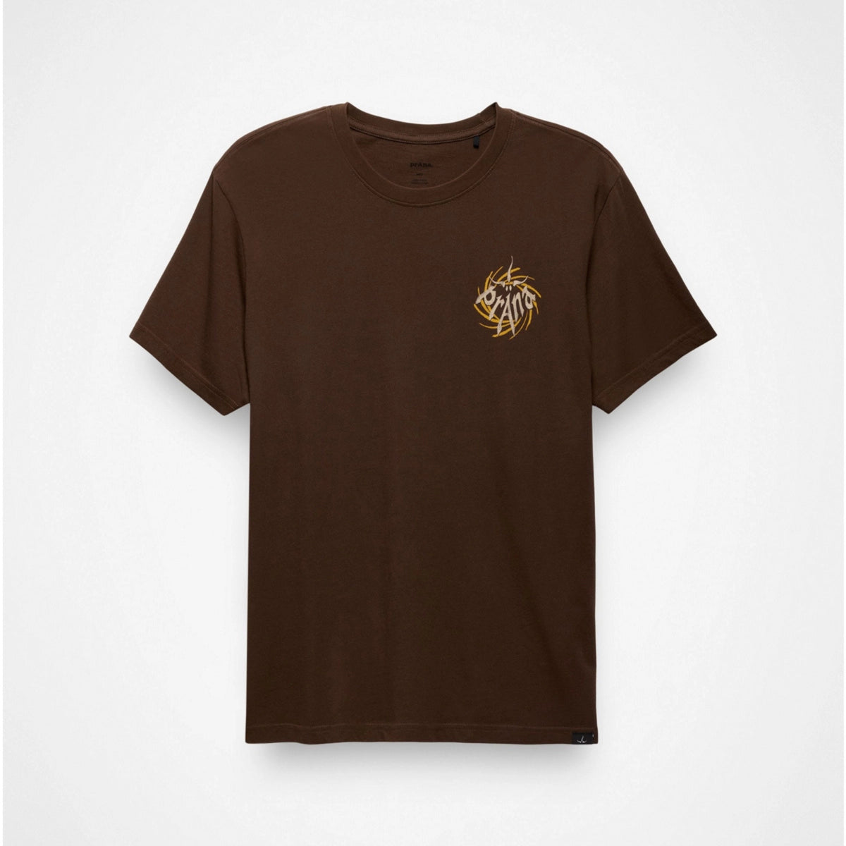 Brown t-shirt with a logo on a white background