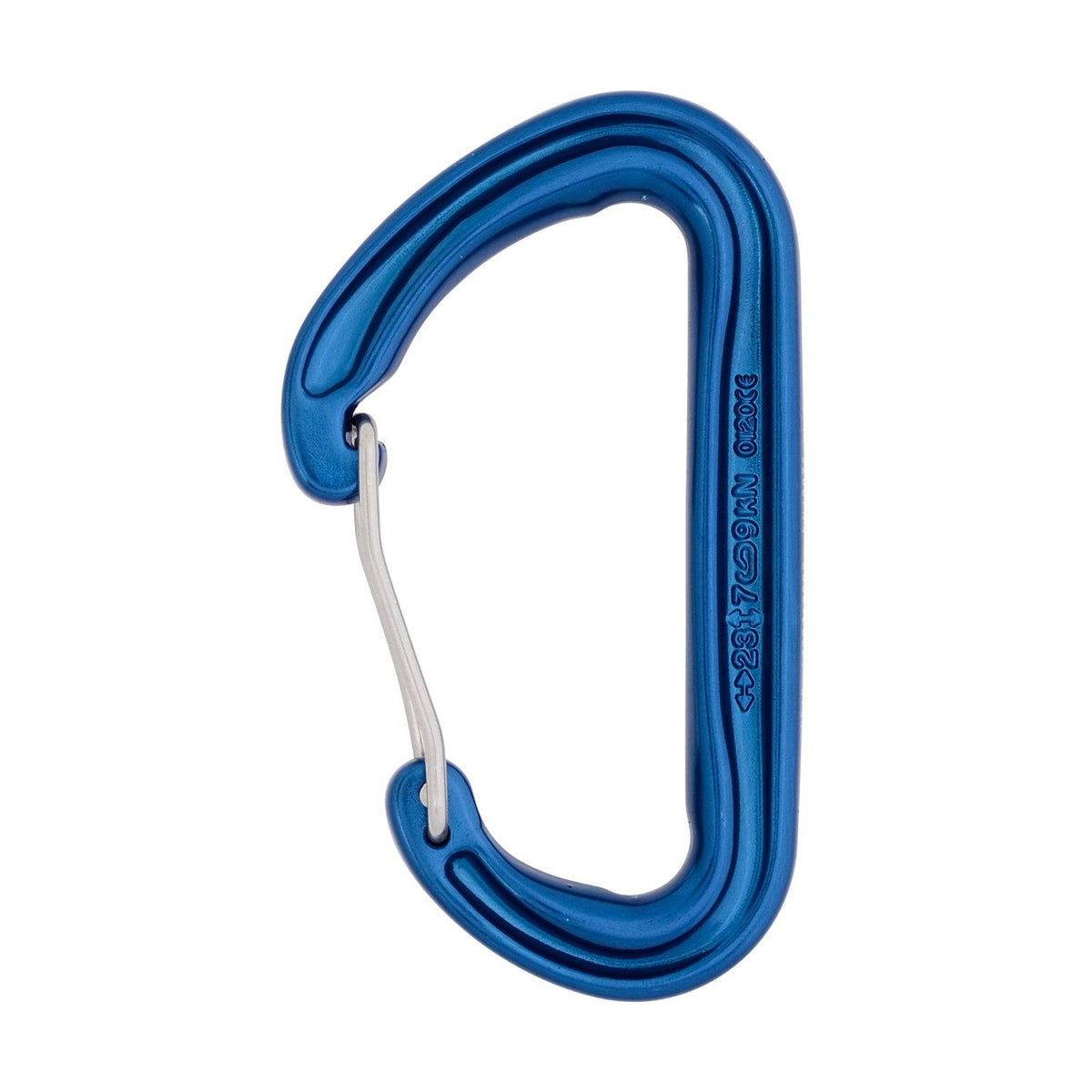 Blue carabiner on a white background