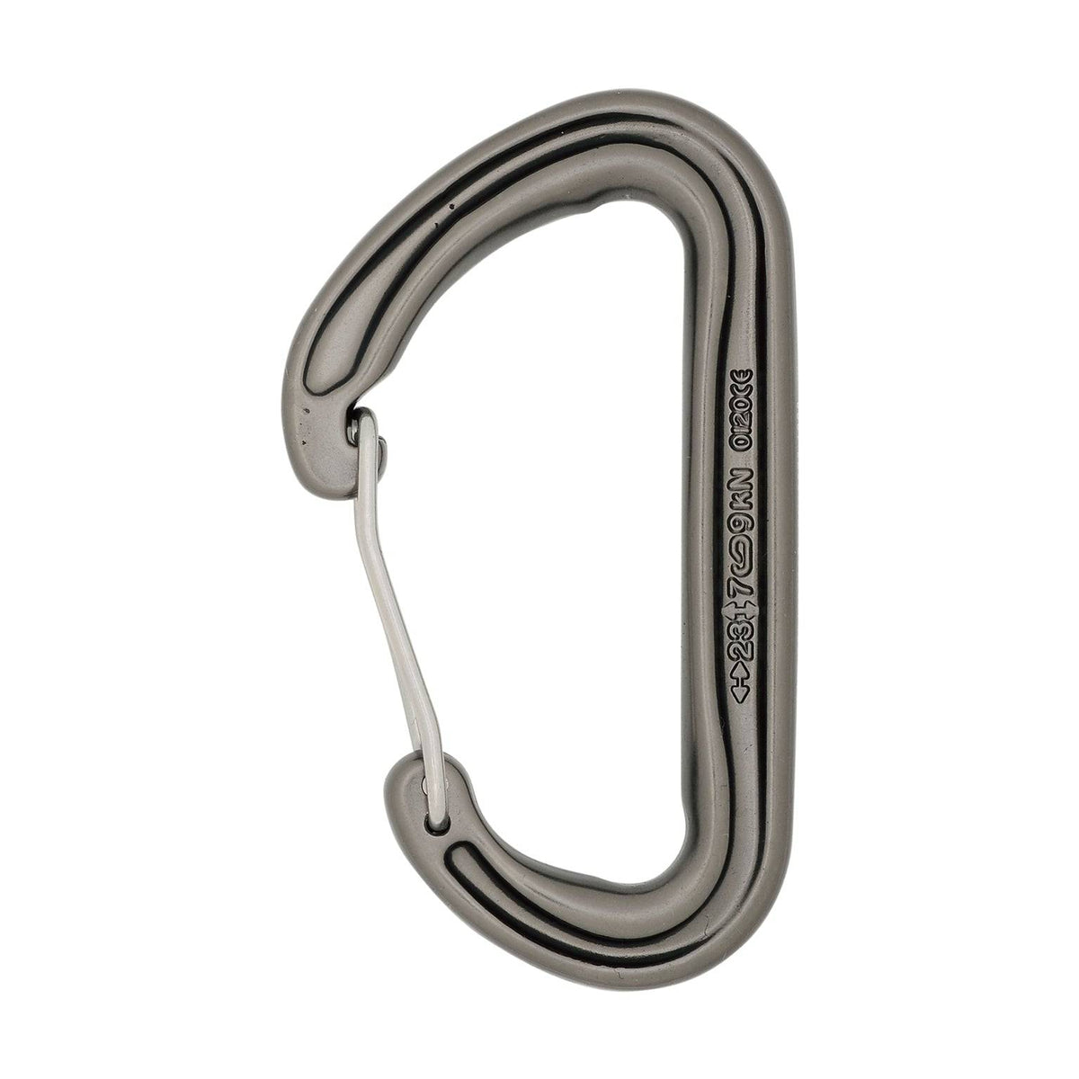 Metal carabiner on a white background