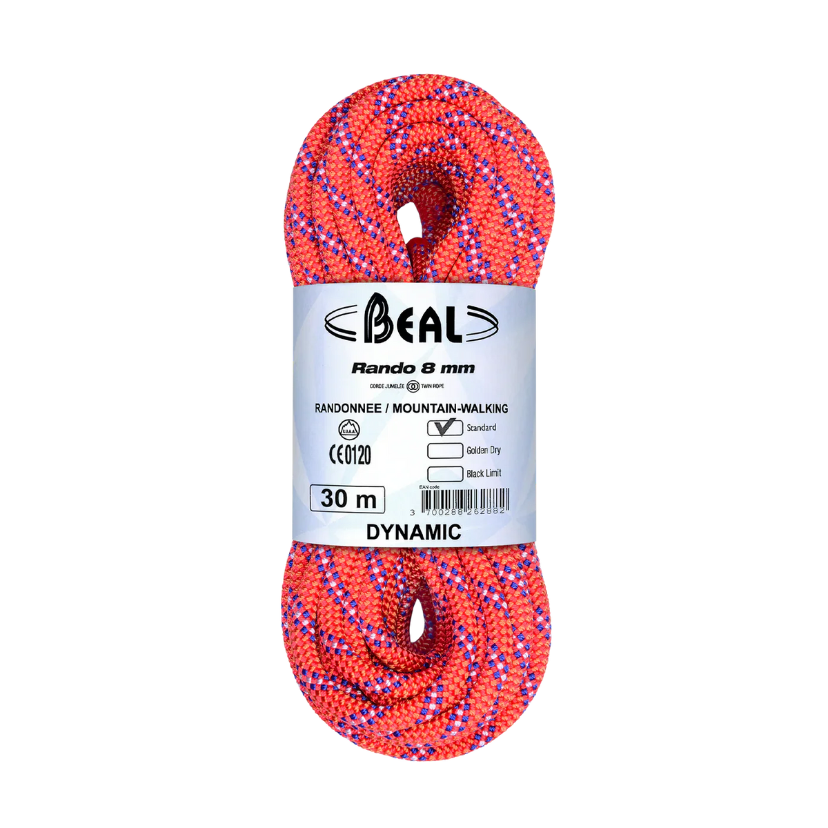 An orange and blue rope in a coil