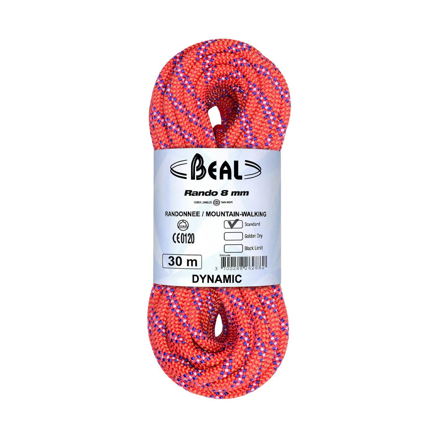 An orange and blue rope in a coil