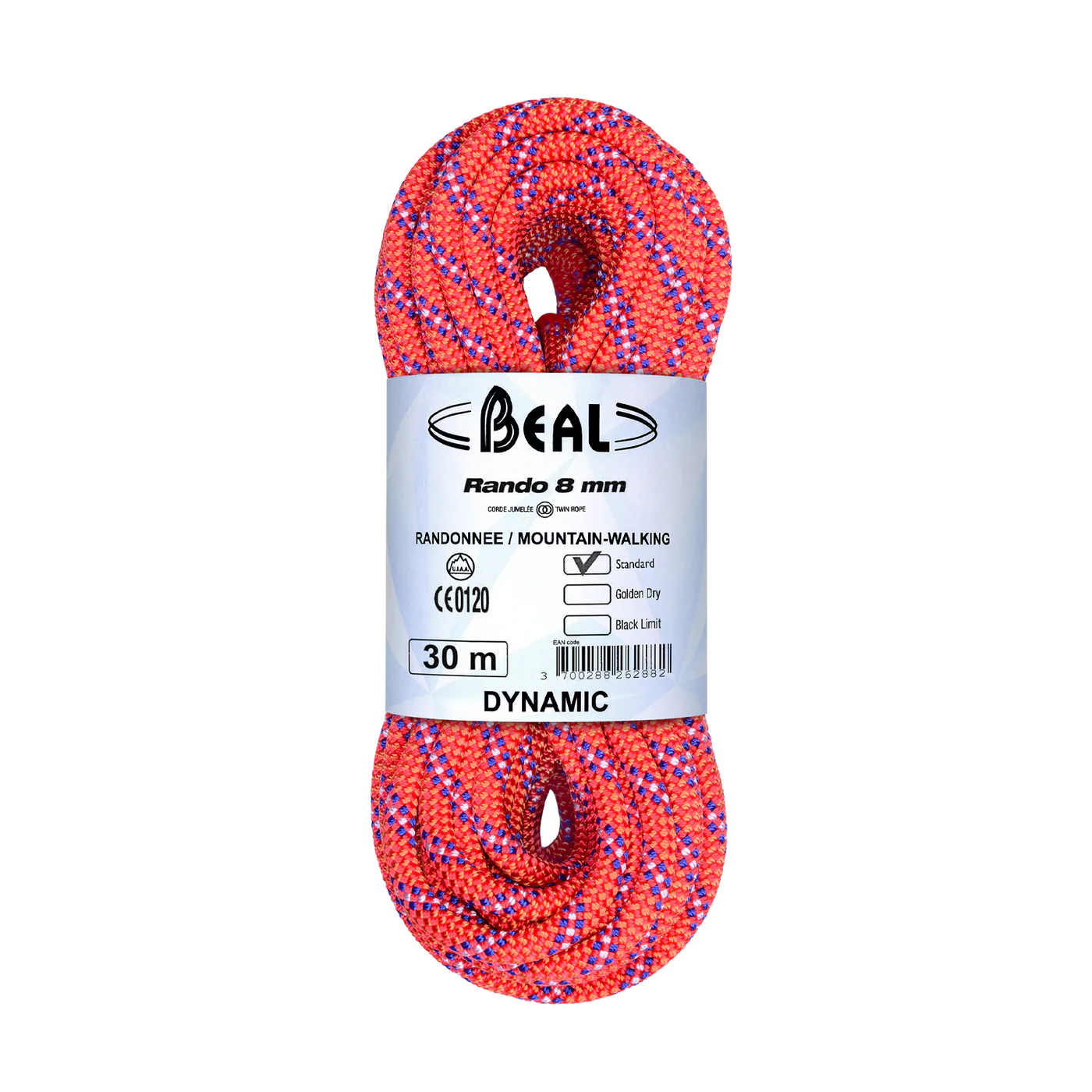 An orange and blue rope in a coil