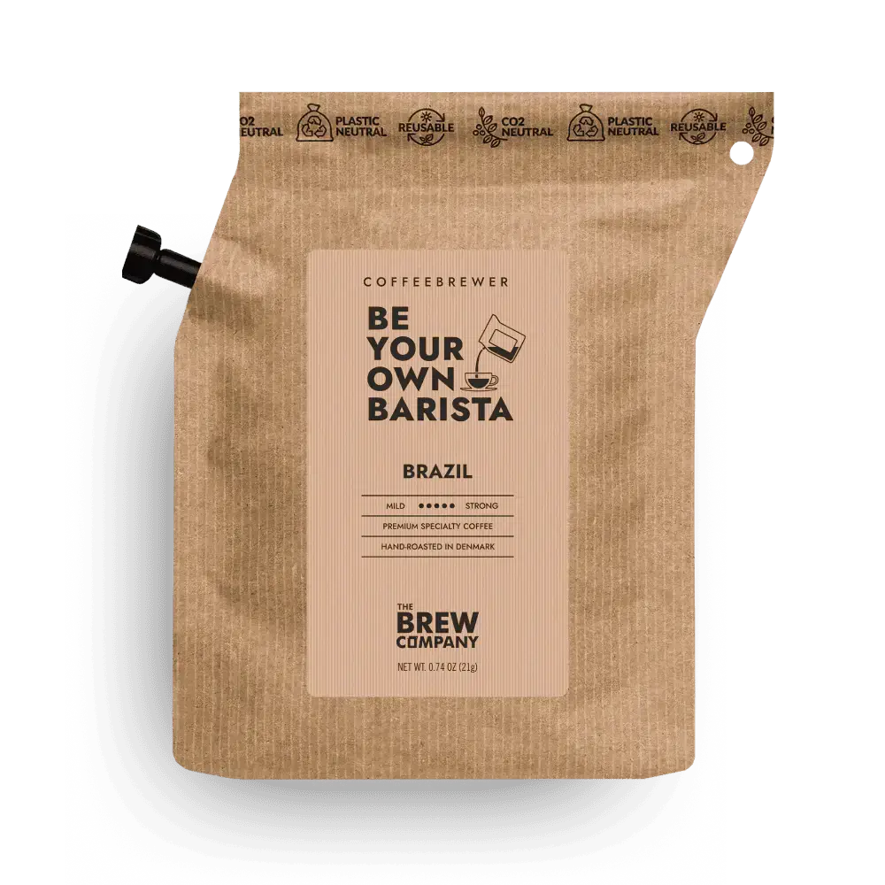 Coffee package with 'Be Your Own Barista' text on a white background