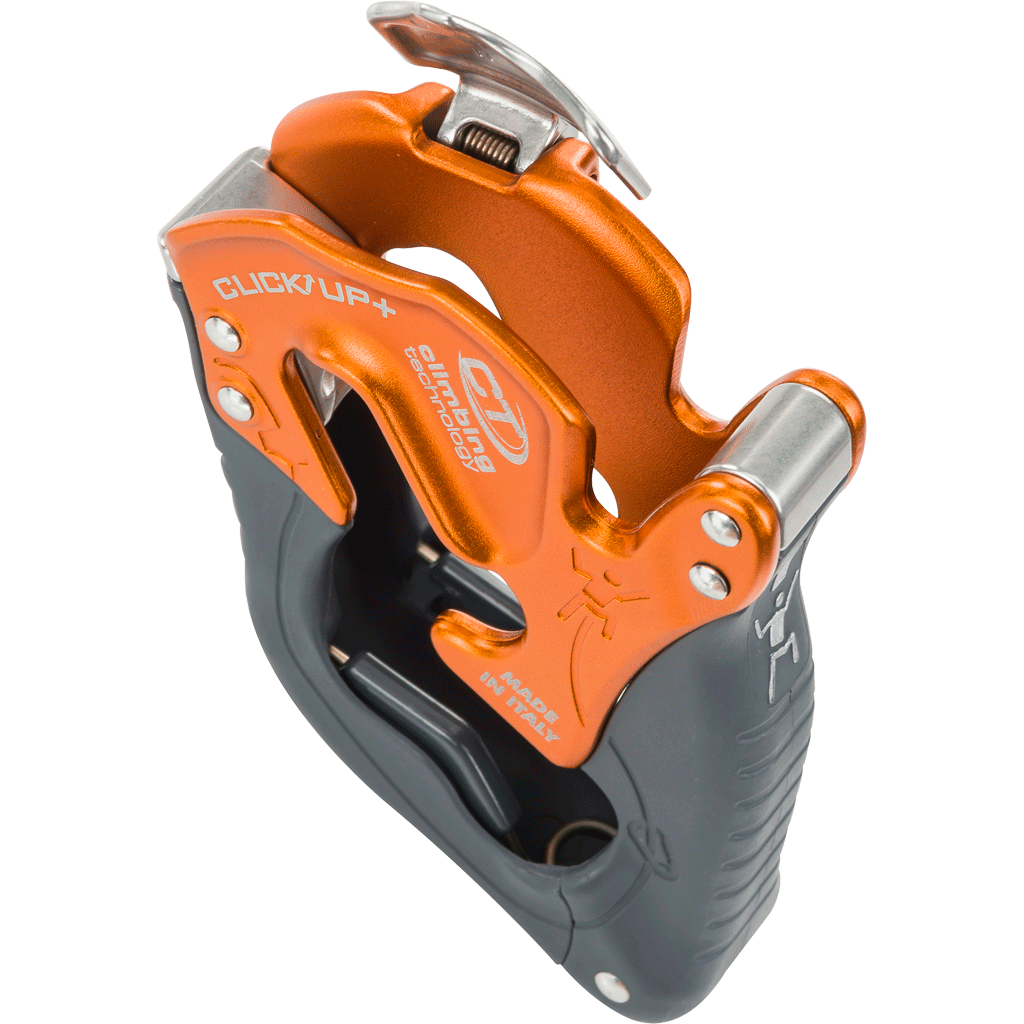 Climbing Technology Click Up Plus Belay Device, shown from above with mechanism closed