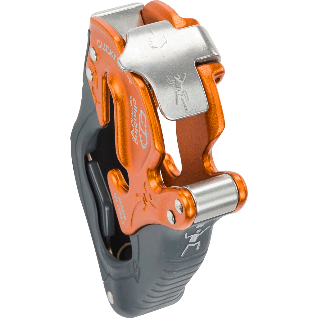 Climbing Technology Click Up Plus Belay Device shown from above with mechanism open
