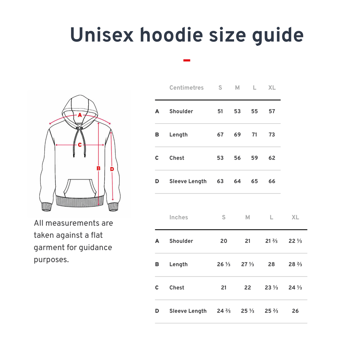 DMM Unisex Hoodie Size Guide