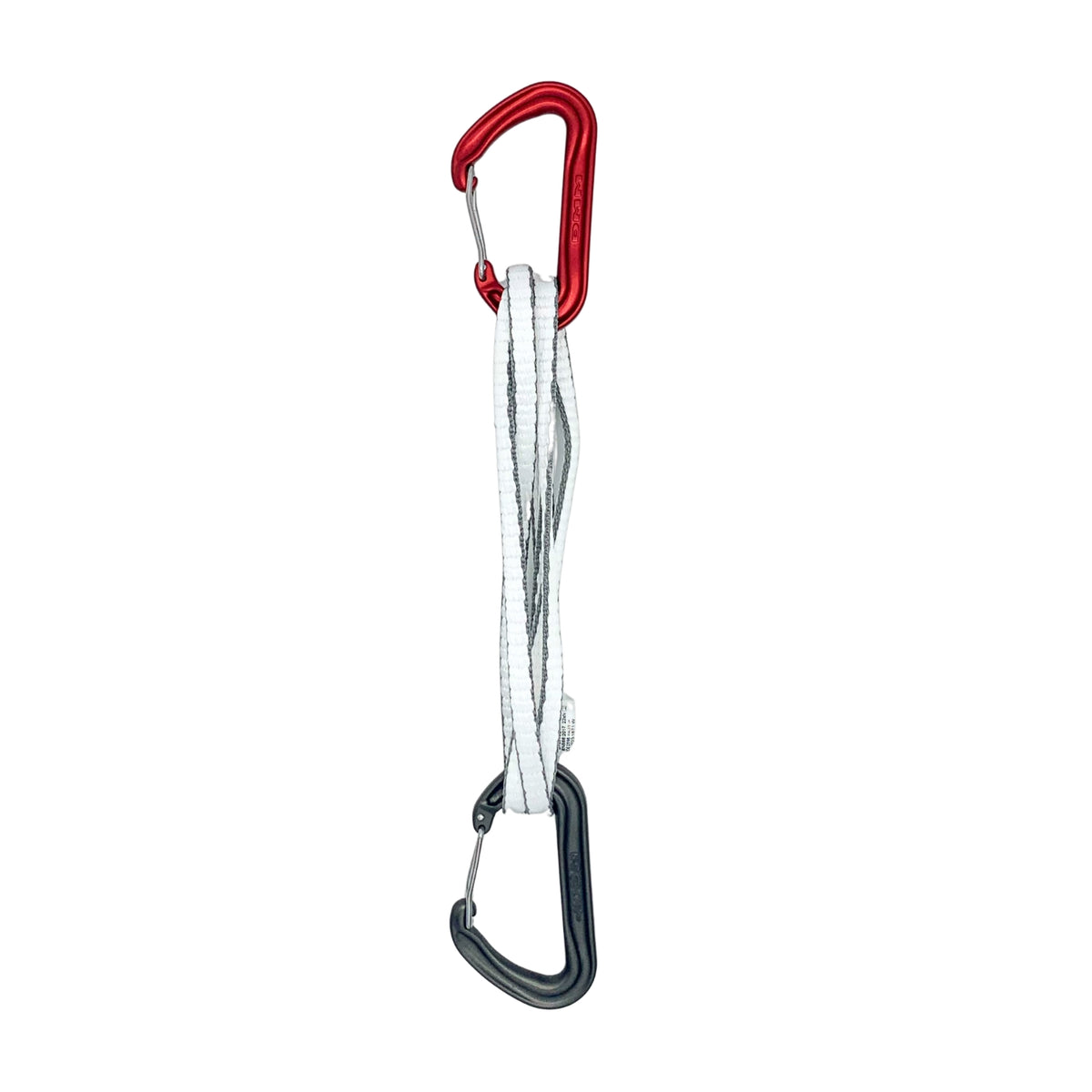 Set of carabiners with red, black, and gray colors on a white background