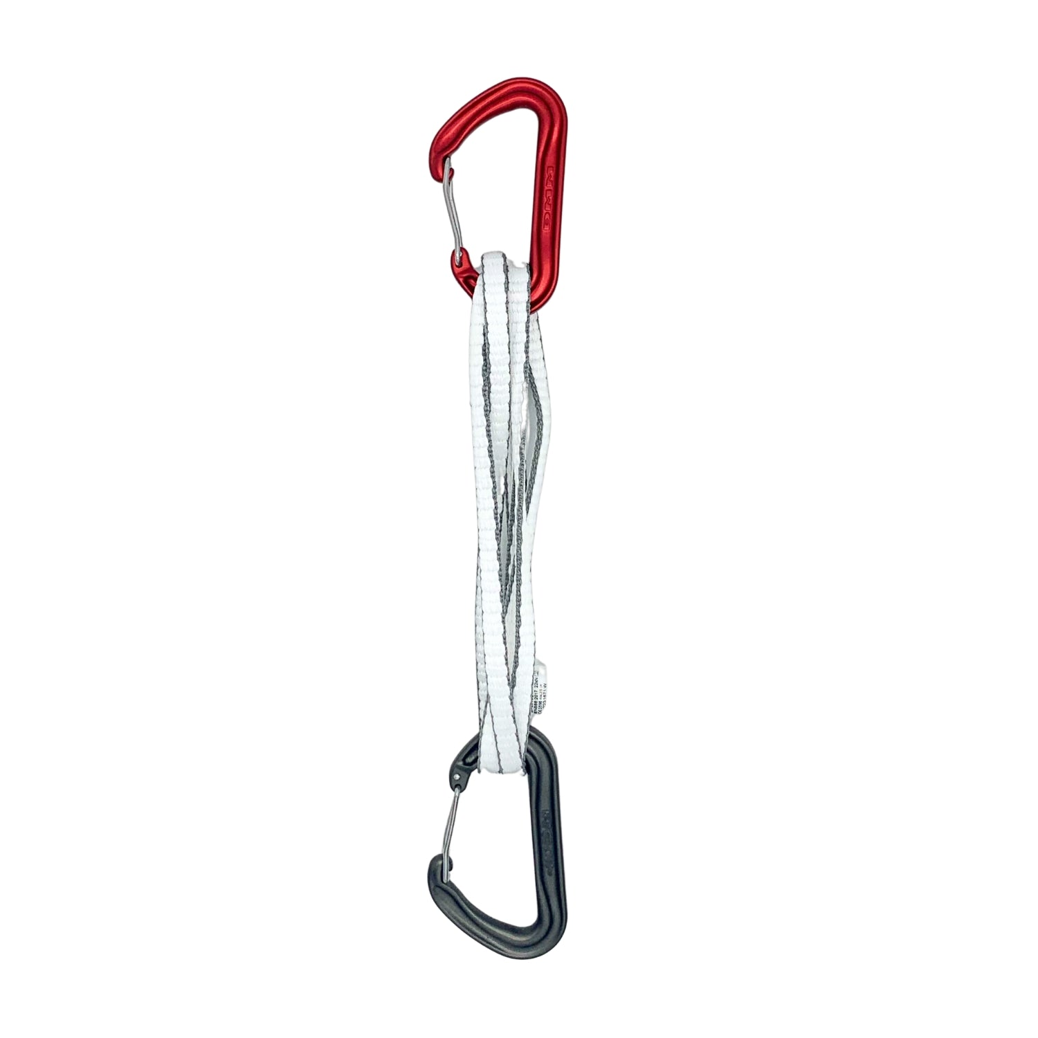 Set of carabiners with red, black, and gray colors on a white background