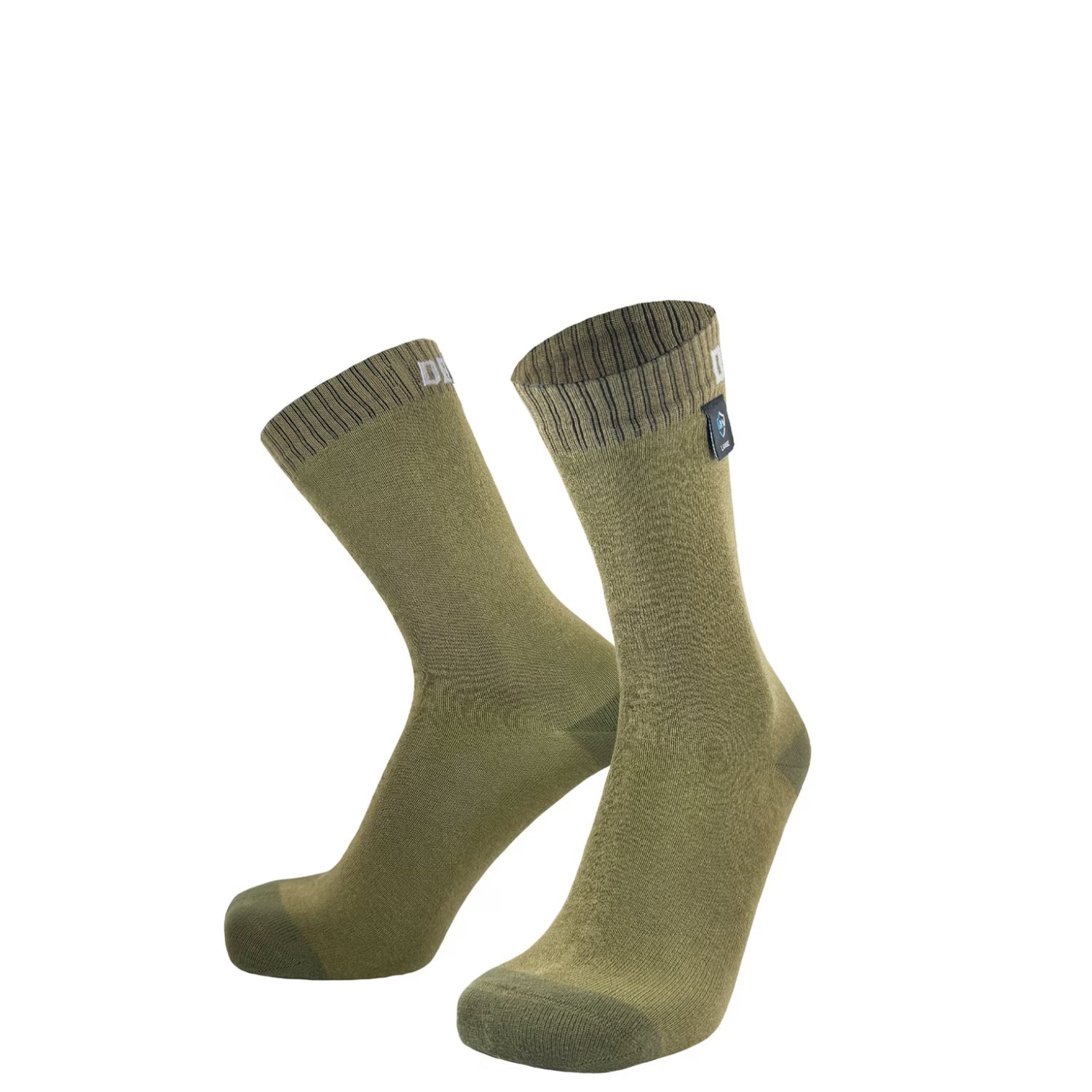 Pair of navy socks with yellow accents on a white background