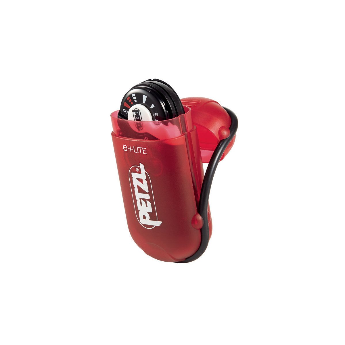 Petzl e+LITE Head torch, shown in its carry case