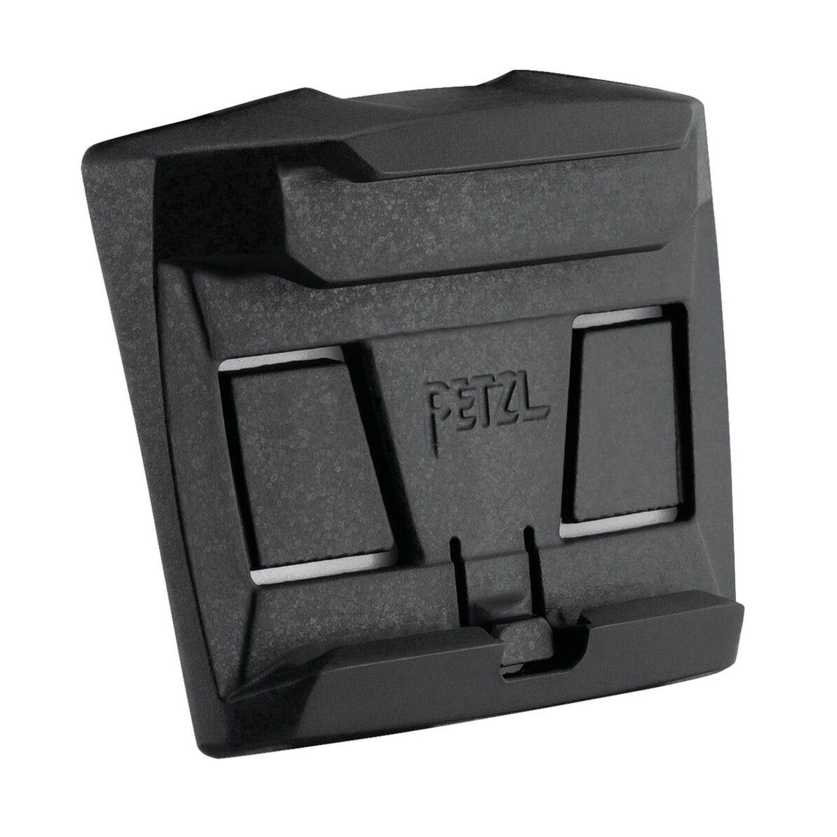 Black plastic clip with Petzl logo on a white background