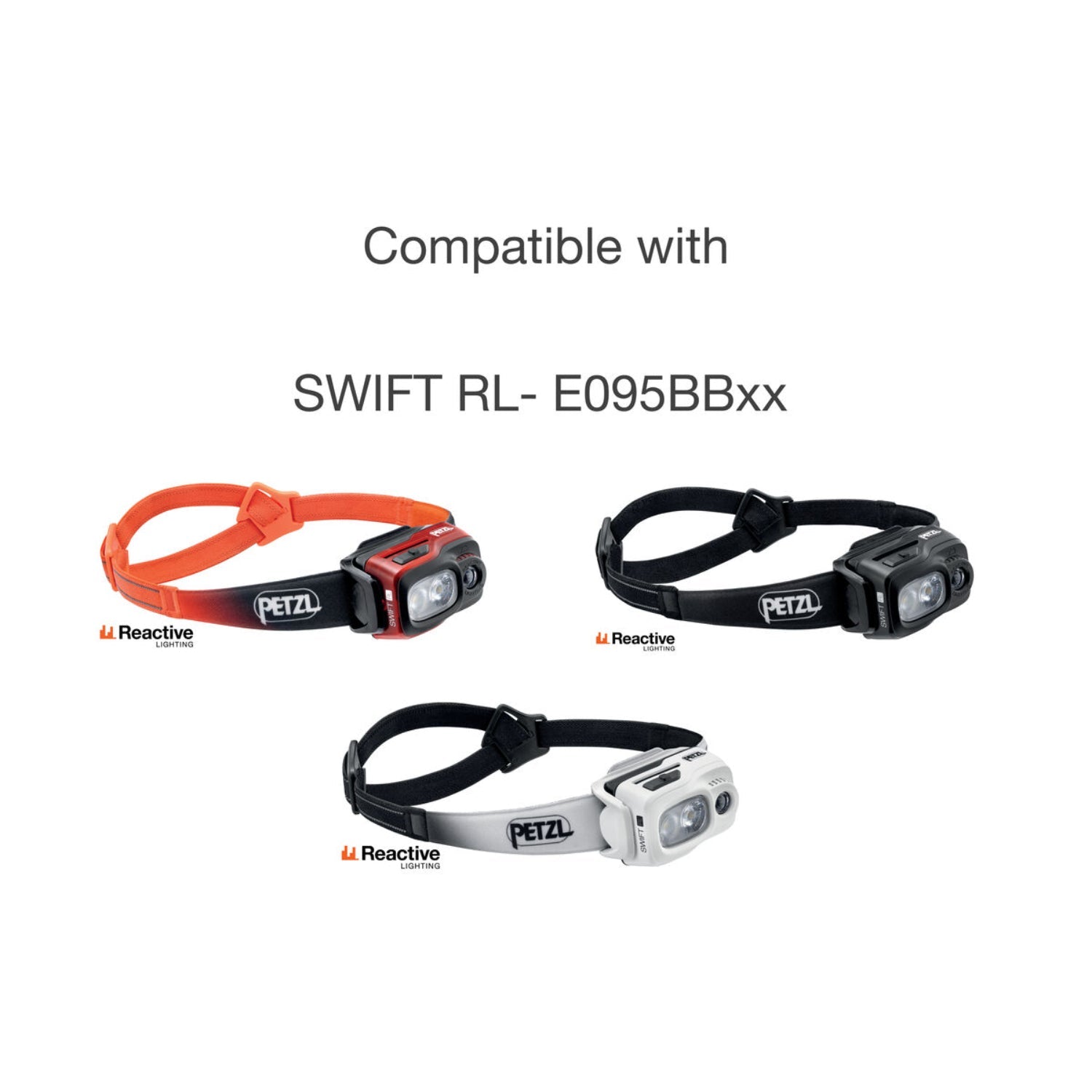 Black Petzl headlamp strap on a white background