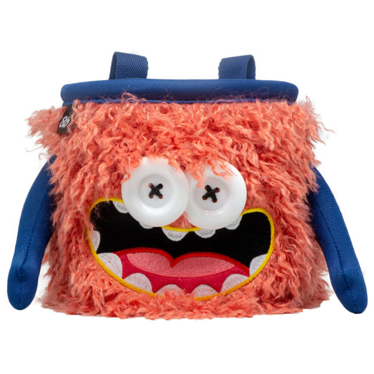 chalk bag with a character face and bright orange fur