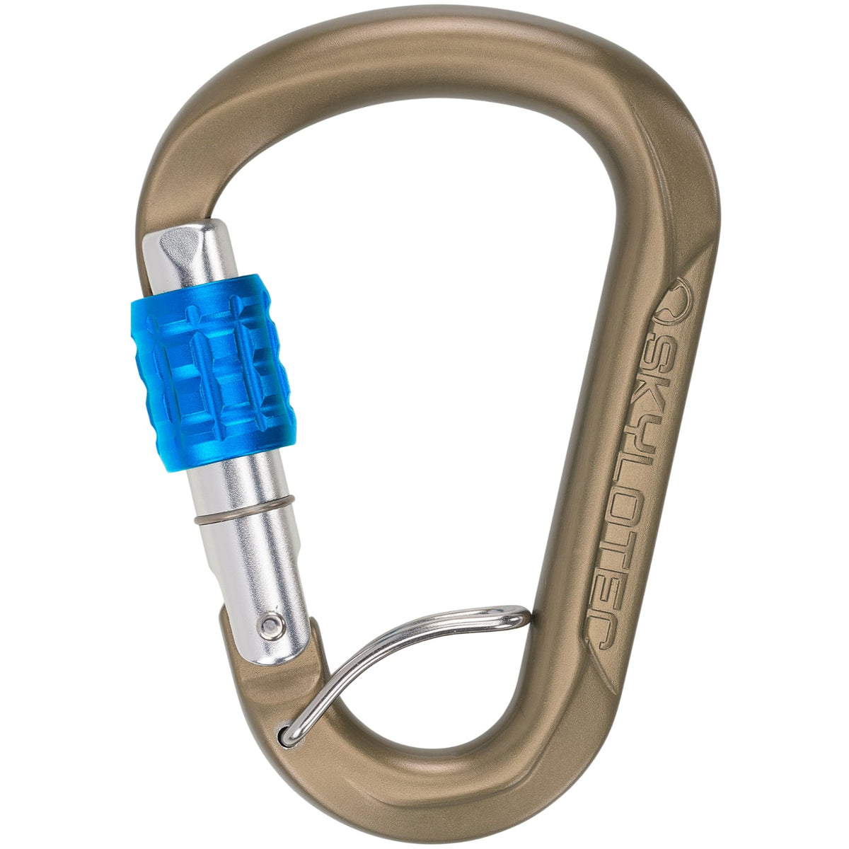Carabiner with blue lock on a white background