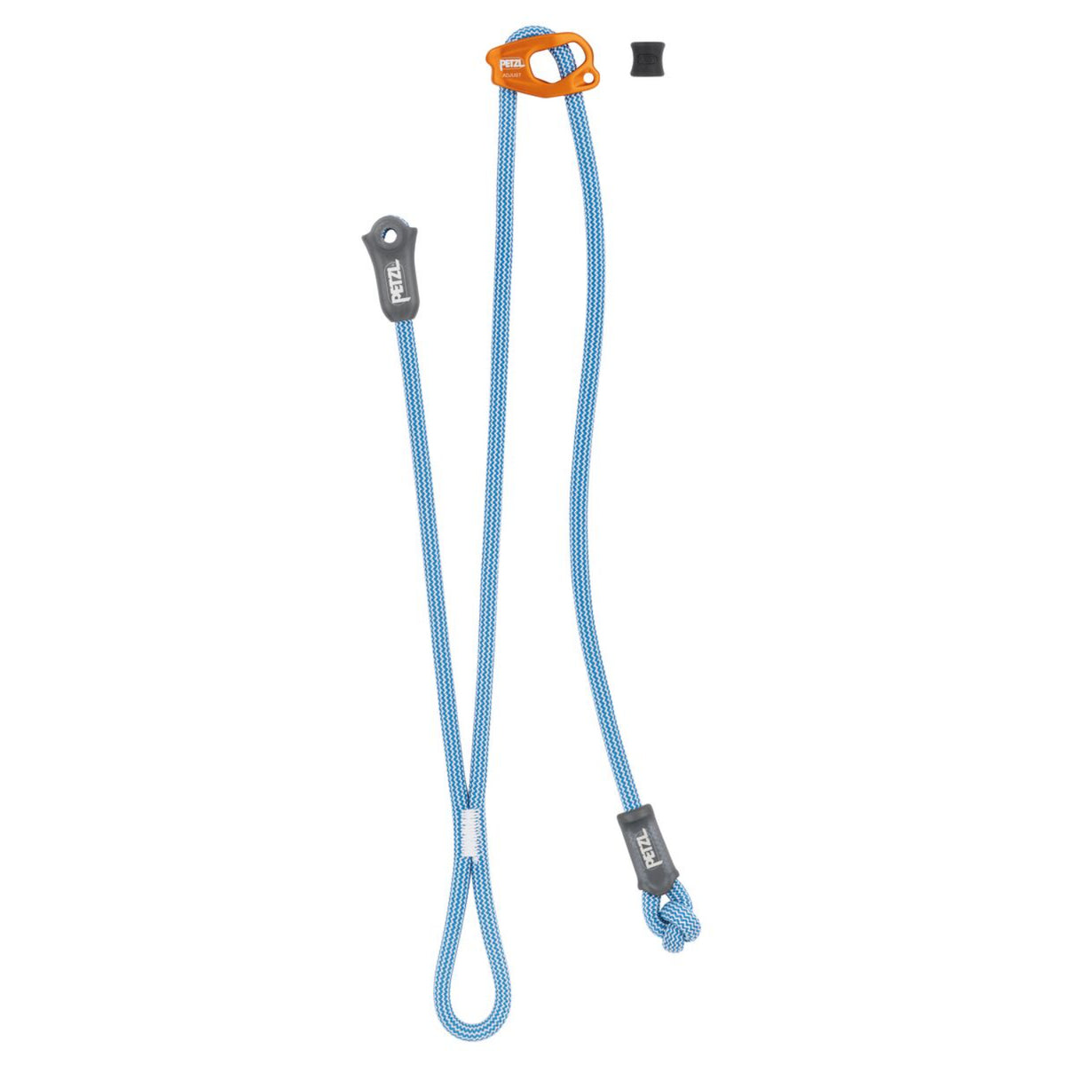 Blue dog leash with orange clip on a white background