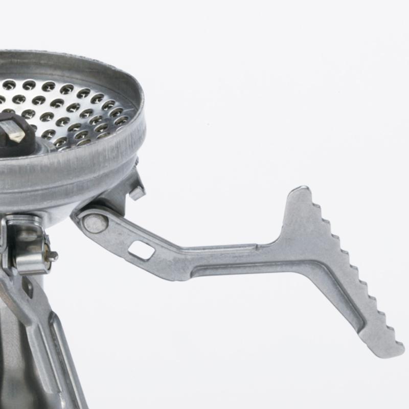 SOTO Amicus Stove with Stealth Igniter, showing spring loaded pot supports