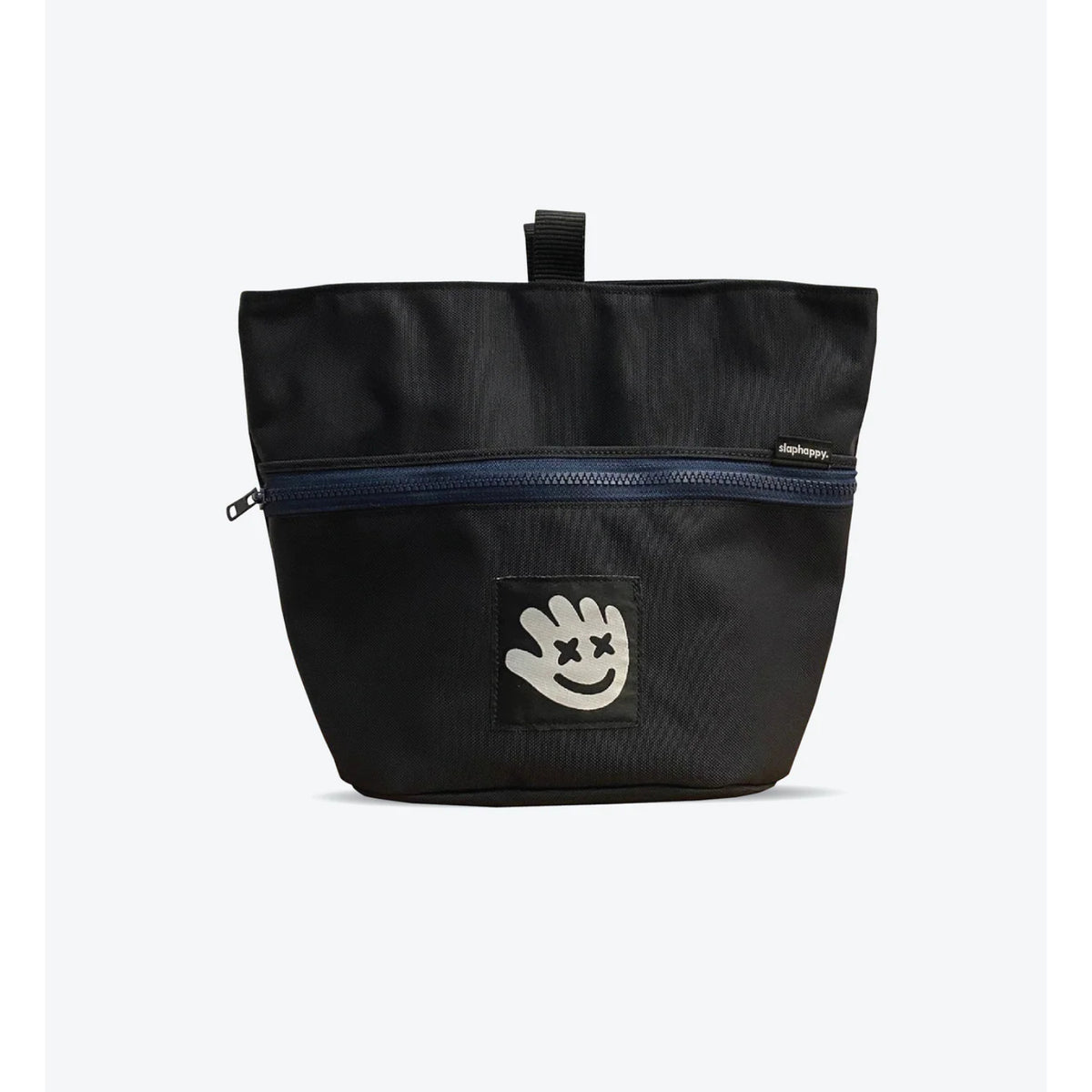Black bag with a logo on a white background