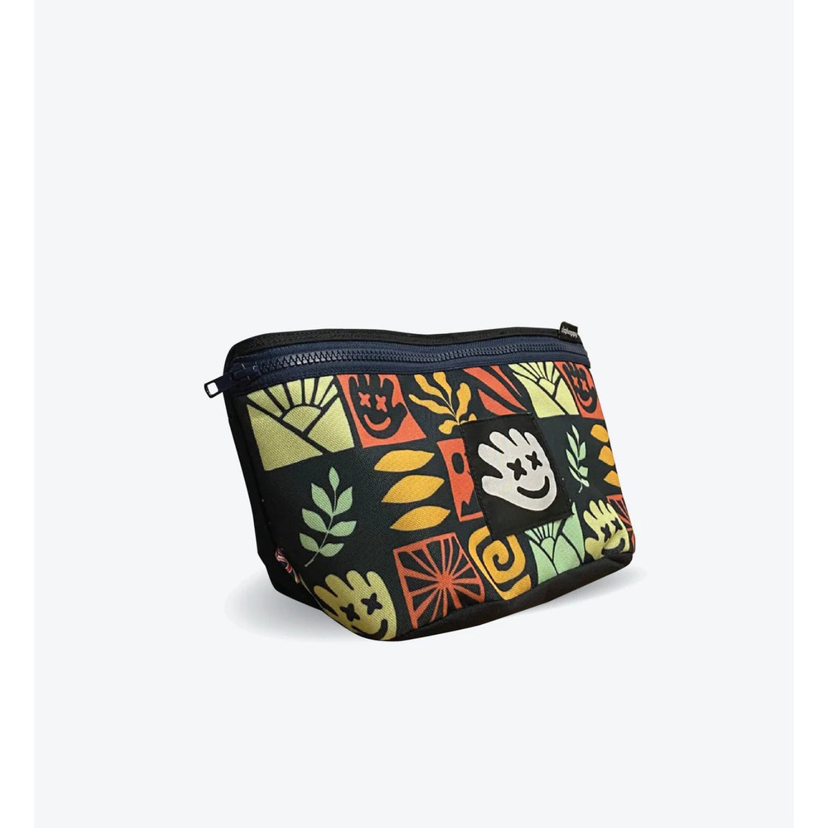 Small pouch with colorful abstract patterns on a white background