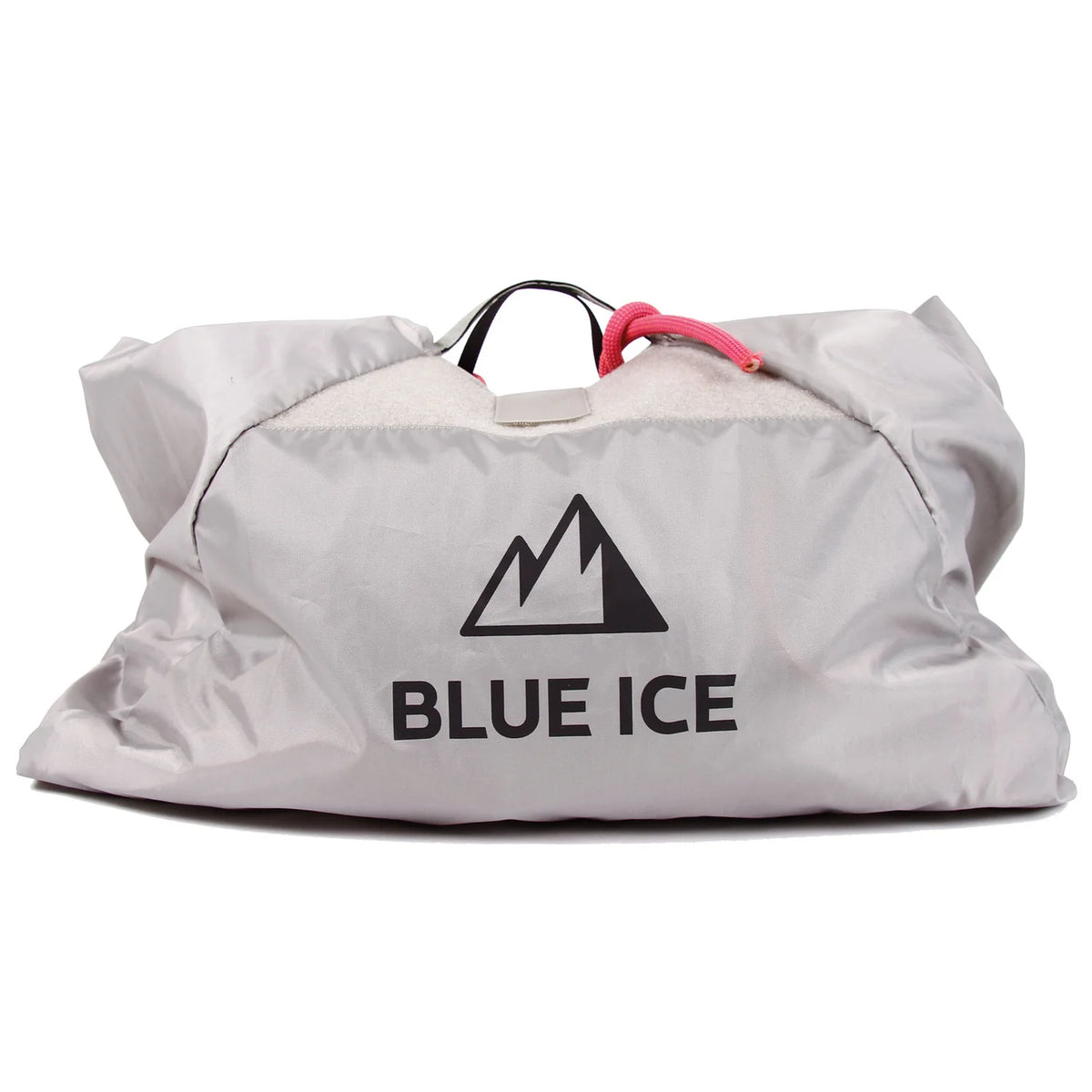 Folded rope tarp from Blue Ice Octopus 45L rucksack with Blue Ice logo, compact and ready for storage inside the backpack.