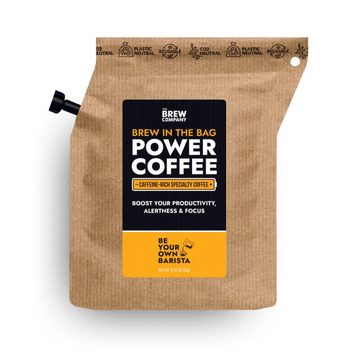 Coffee package with 'Brew in the Bag' label on a white background