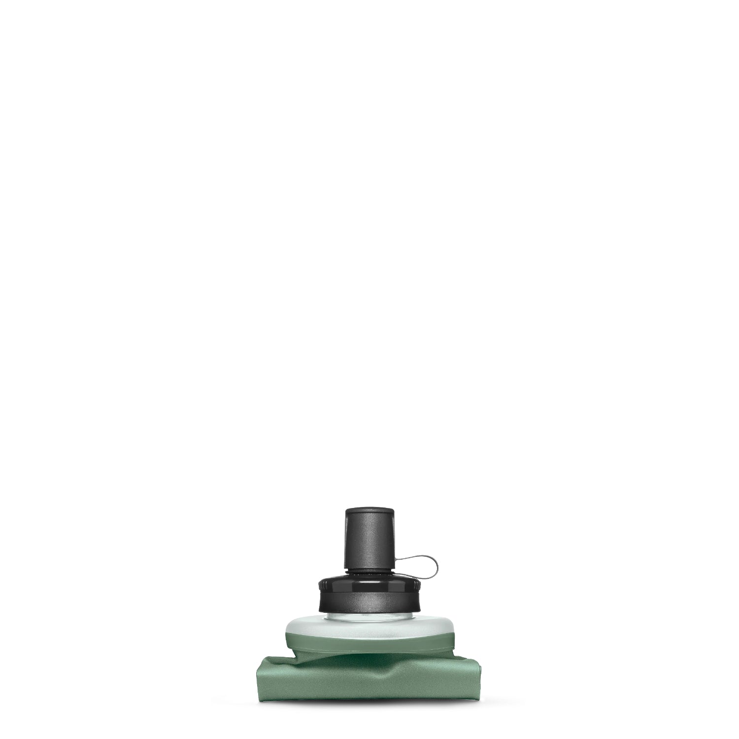 Green mesh water bottle holder with black top on a white background