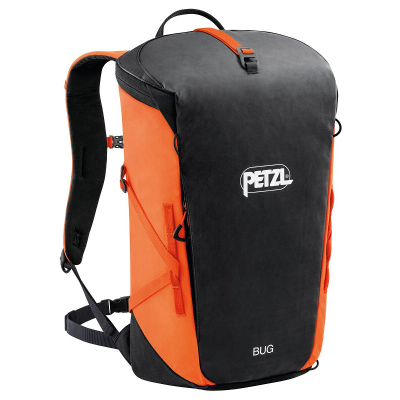 Petzl Bug Orange backpack for multipitch Climbing and everyday use on a white background 