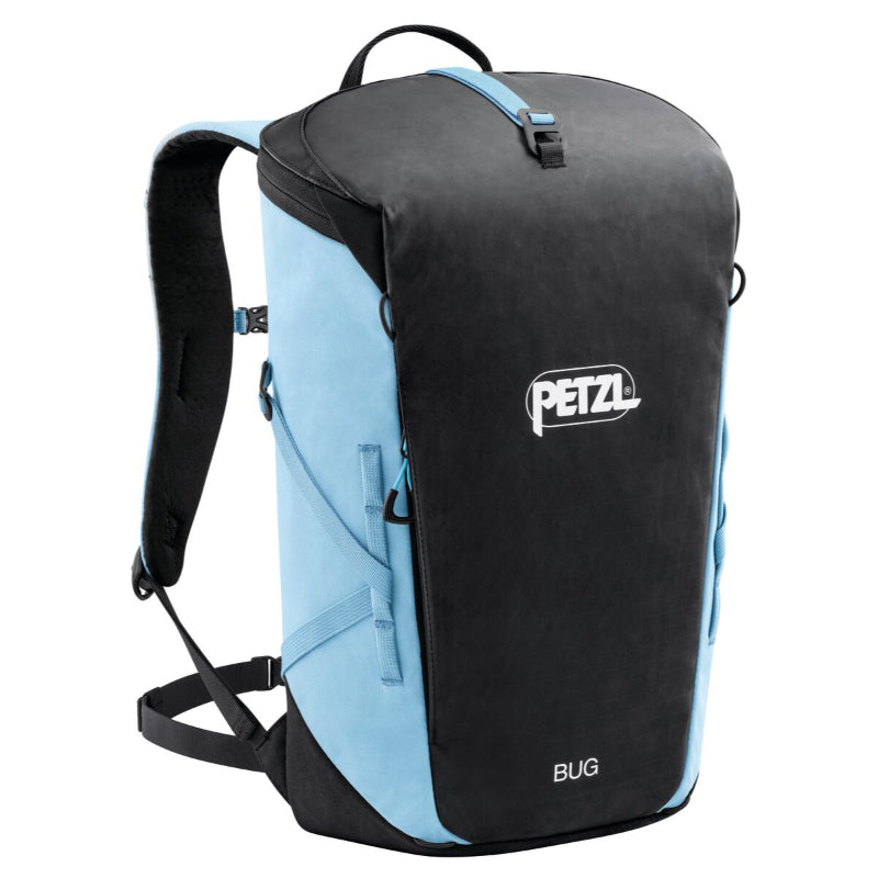 Petzl Bug Smoked Blue backpack for multipitch Climbing and everyday use on a white background 