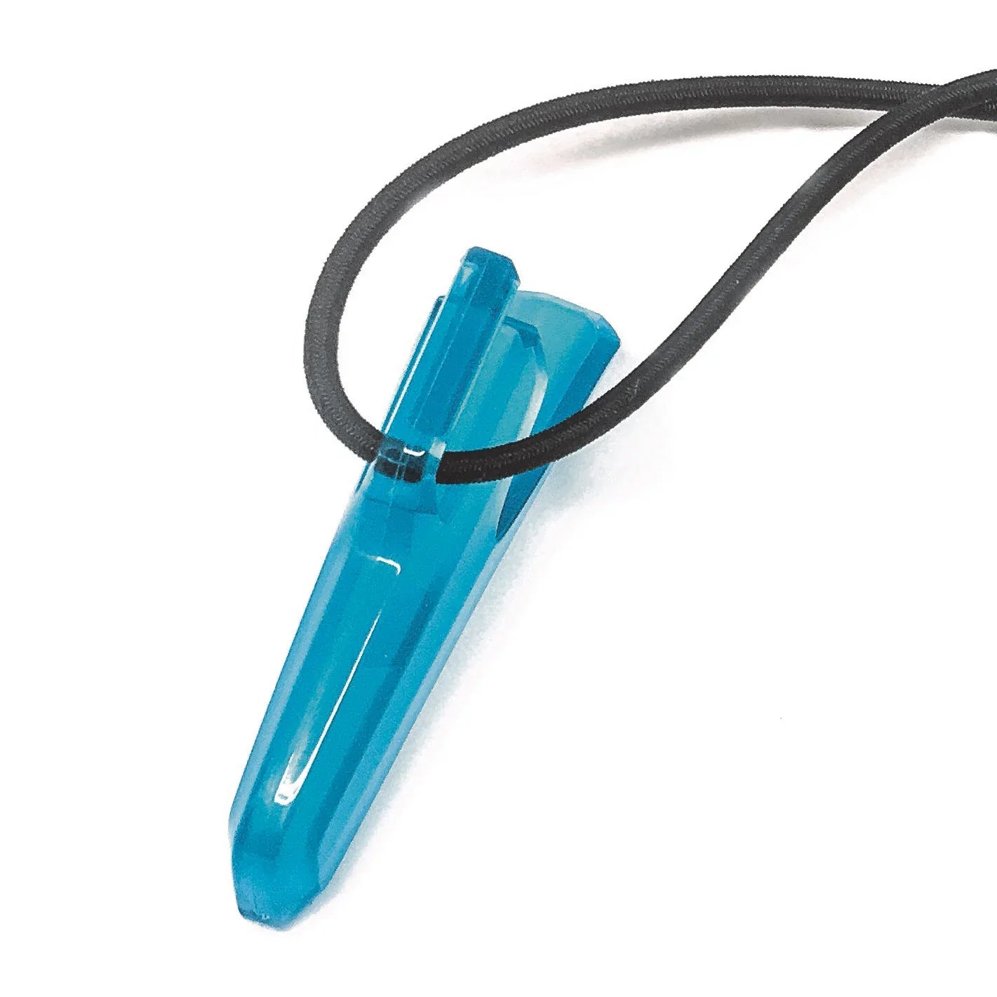 Close-up of a blue and silver tool on a white background