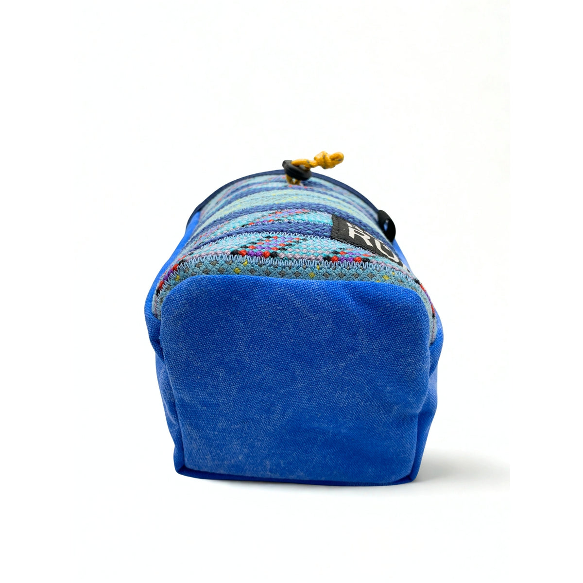 Blue climbing shoe with colorful pattern on a white background