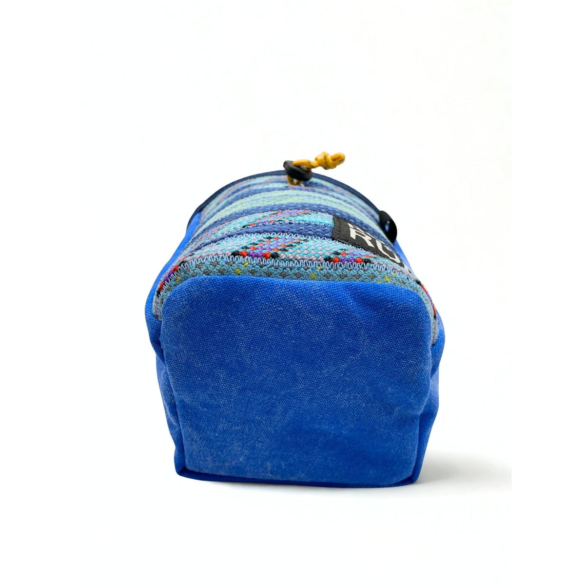 Blue climbing shoe with colorful pattern on a white background