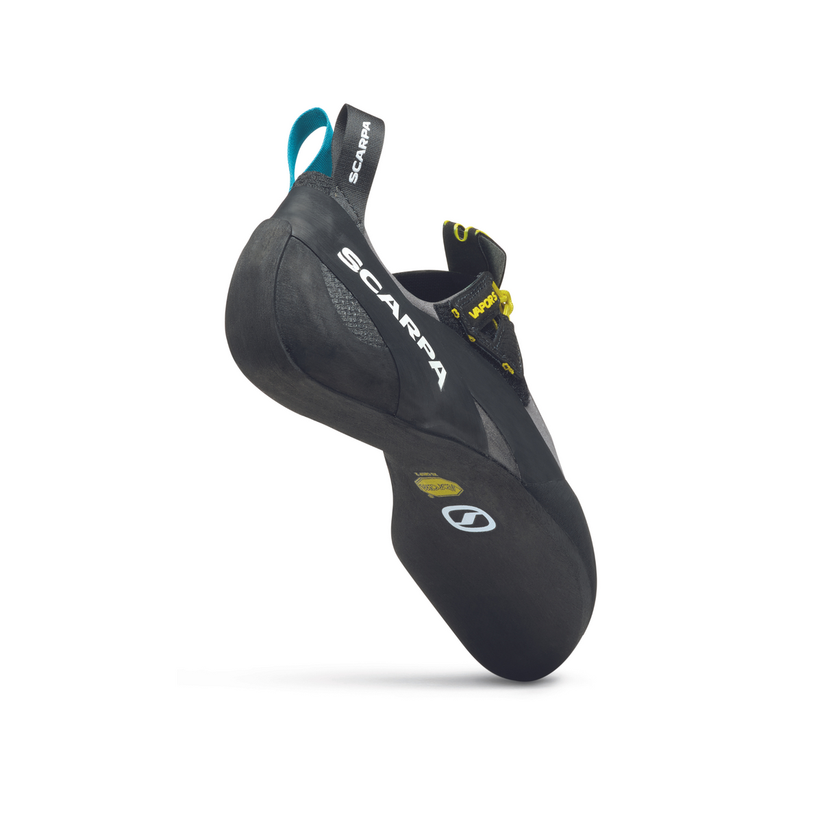 Scarpa Vapour S in smoke-grey with yellow trim. image showing heel cup 