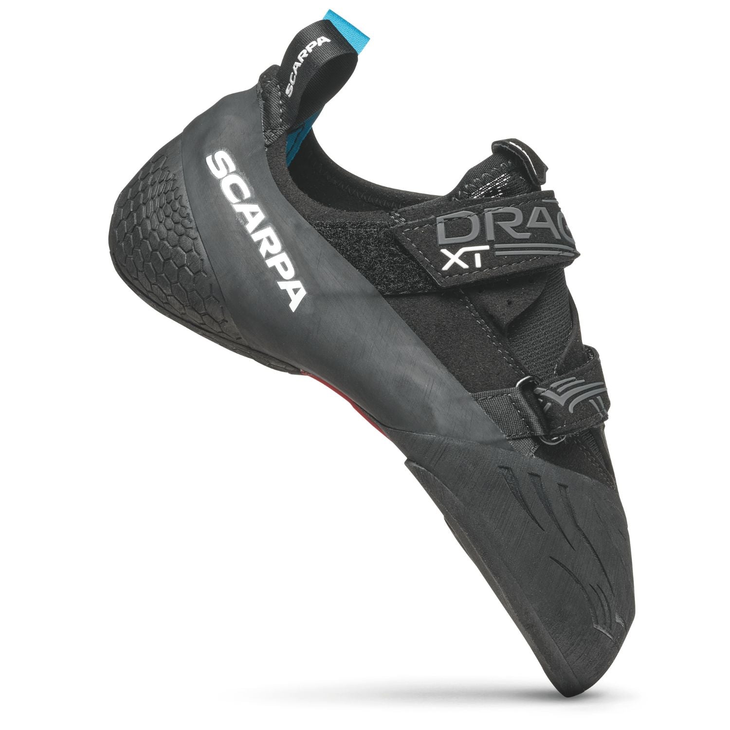 Scarpa Drago XT climbing shoes in black with double straps