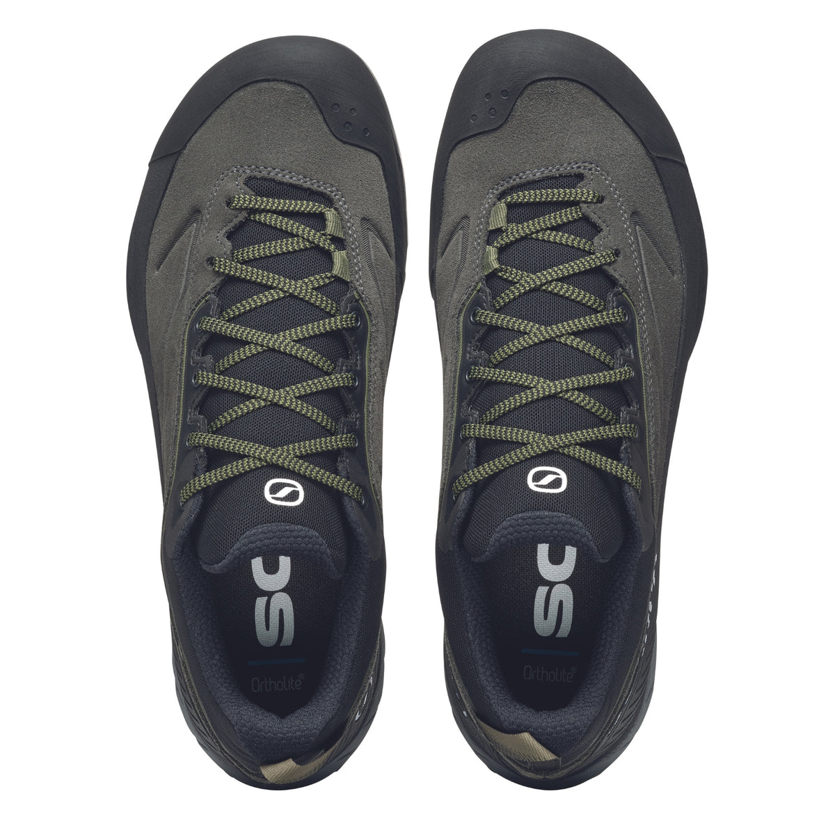 Scarpa Rapid XT GTX Mens approach shoe in shark-military green colour, showing upper.