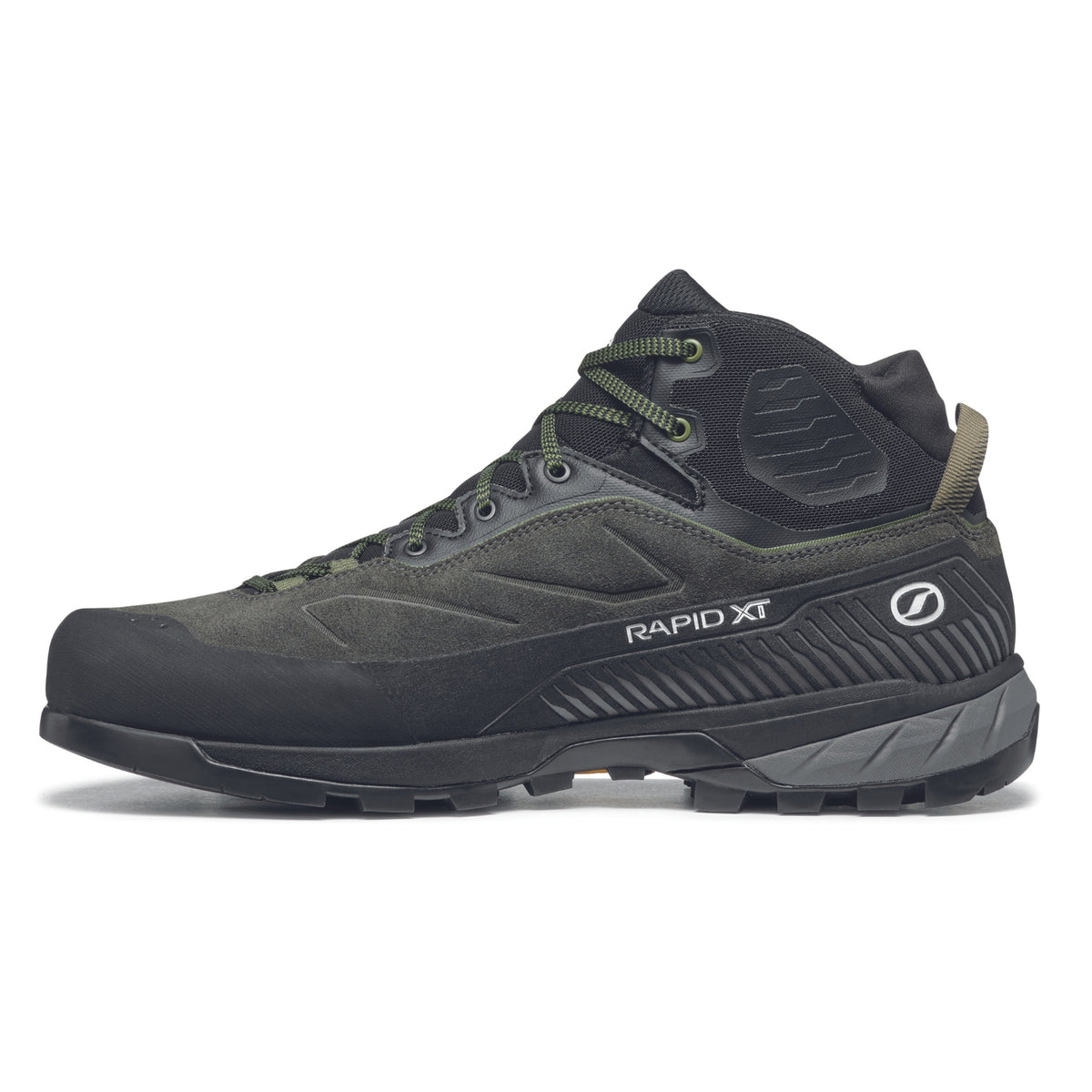 Scarpa Rapid XT Mid GTX Mens approach shoes in shark military showing inside profile