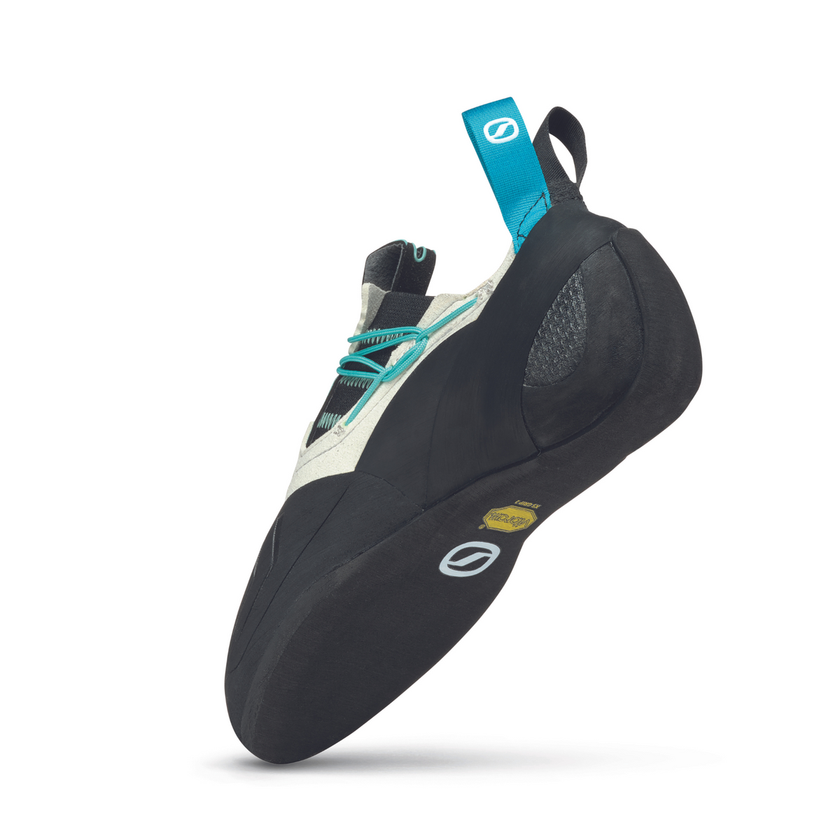 Scarpa Vapour S Womens in Dust Grey-Aqua. view of the sole unit and heel