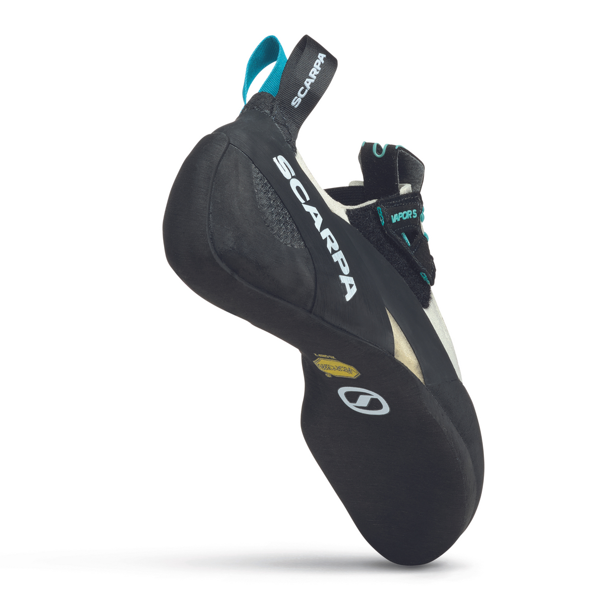 Scarpa Vapour S Womens in Dust Grey-Aqua. rear view showing heel cup