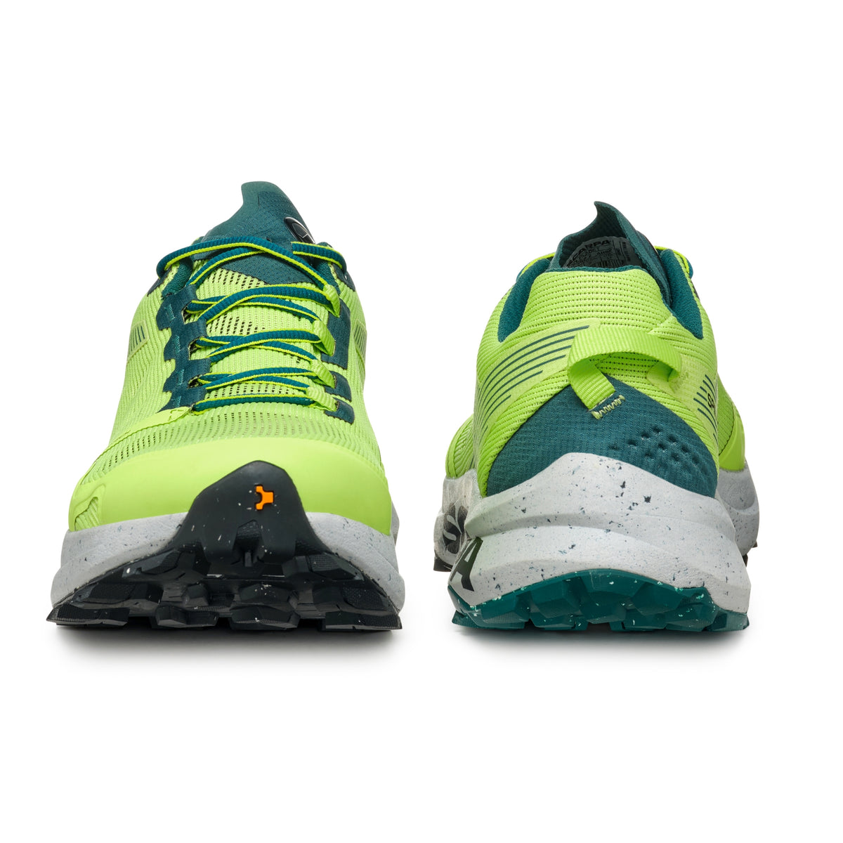 Scarpa Spin Sunny Green/Petrol Front and Back