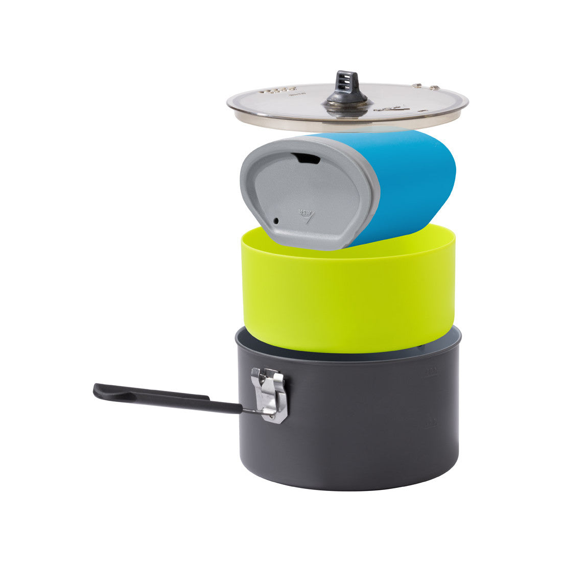 MSR Trail Lite Solo Cook Set showing all parts stacked for storage option