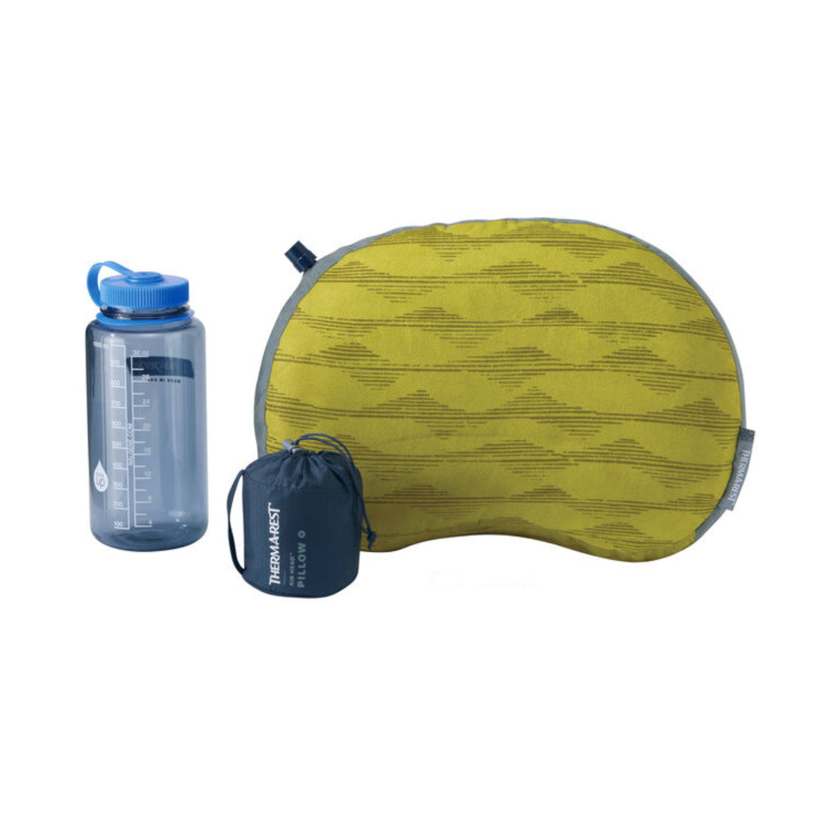 Thermarest Air Head in yellow next to nalgene