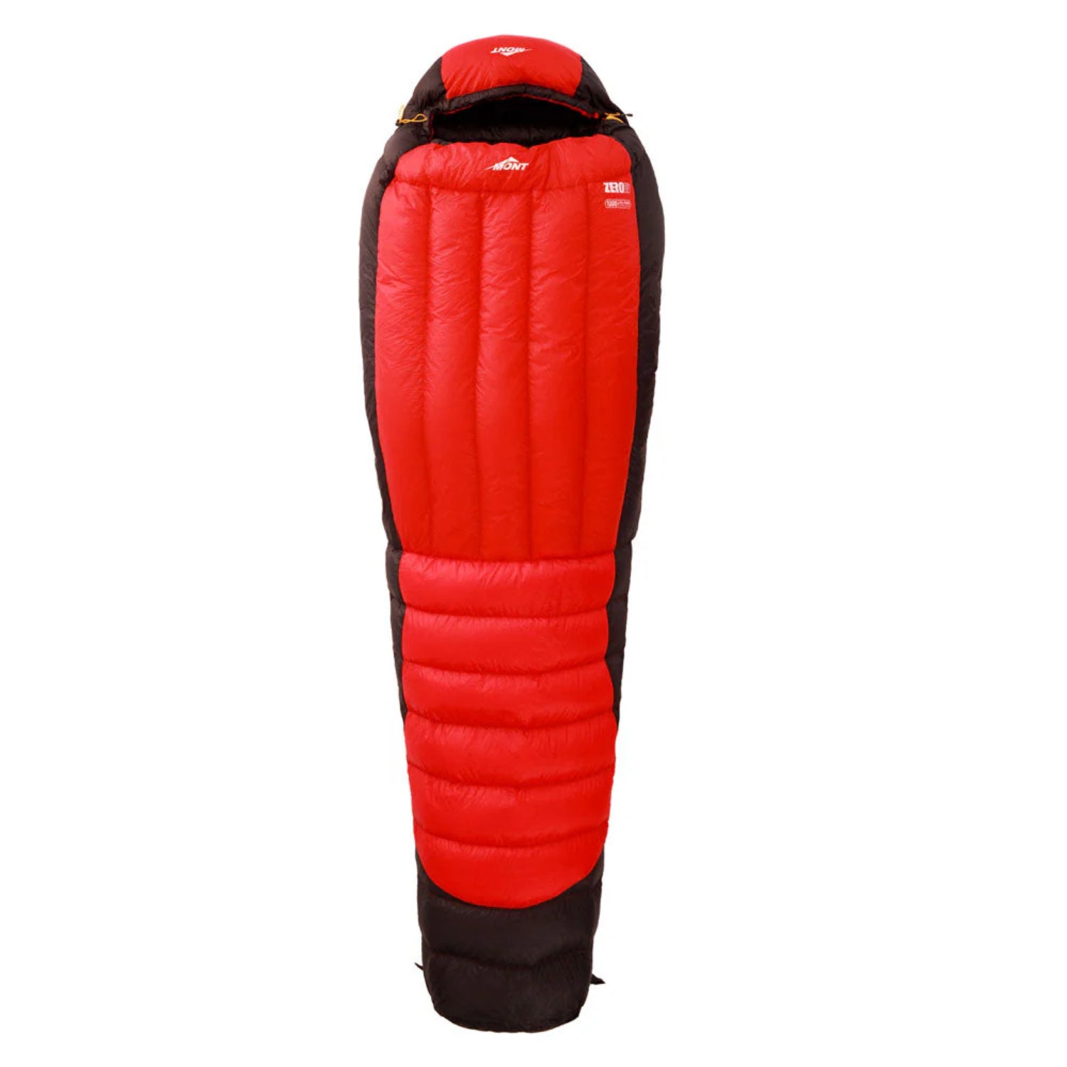 Red and black sleeping bag on a white background