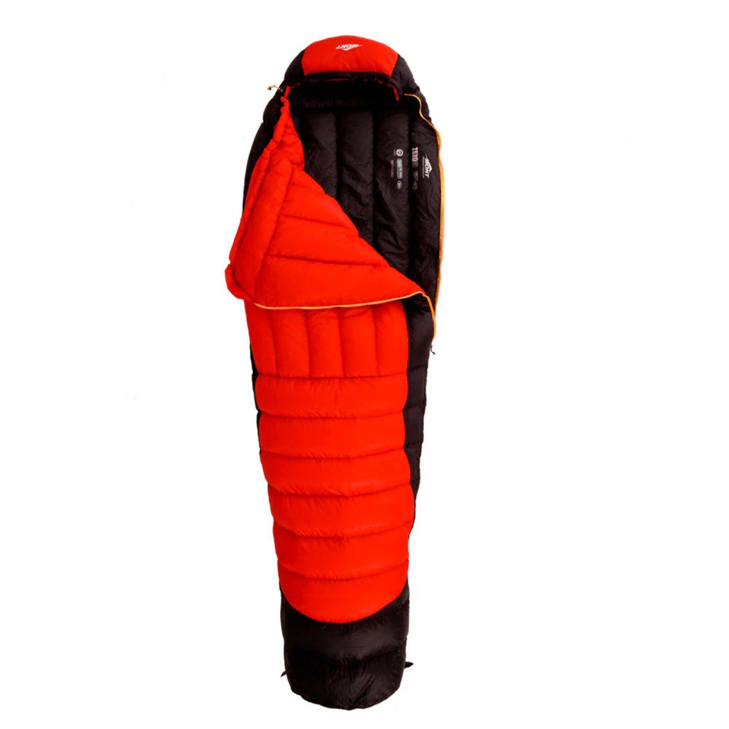 Red and black sleeping bag on a white background