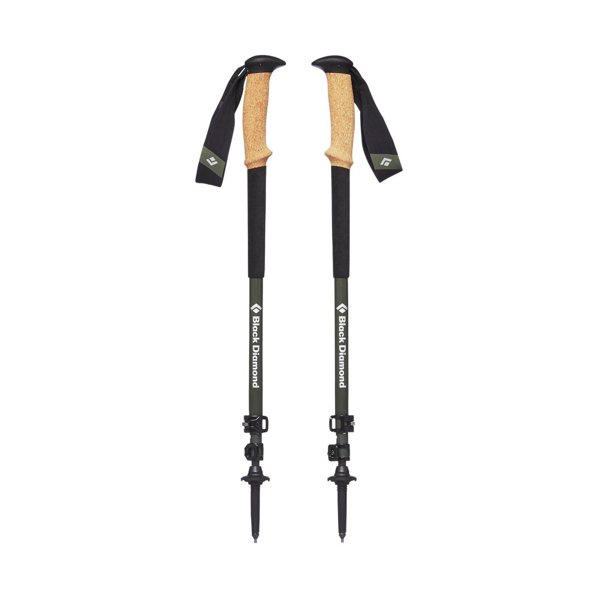 Pair of Black Diamond Alpine Carbon Cork poles, shown collapsed down in Grey colour