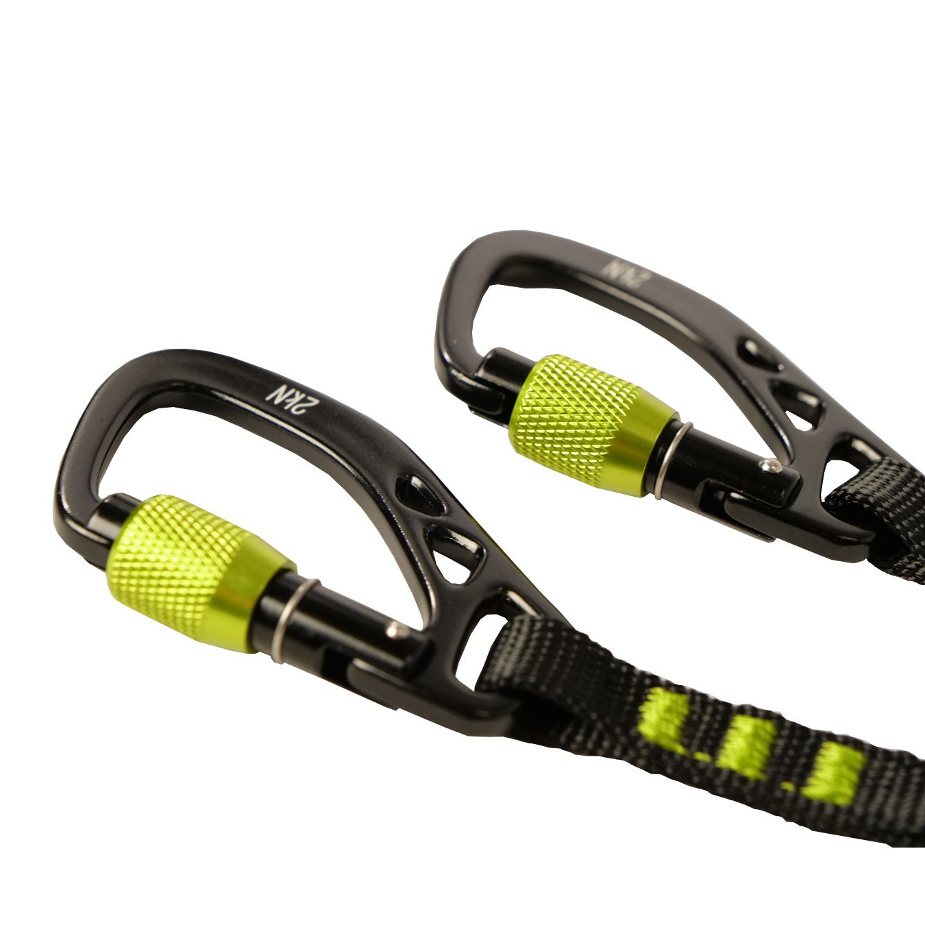 Black Diamond Spinner Leash in Green and Black with Screw gates, stretchy lanyard and Spinner