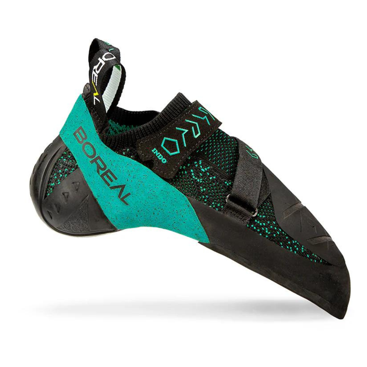 Boreal Indo Womens climbing shoes in black and green