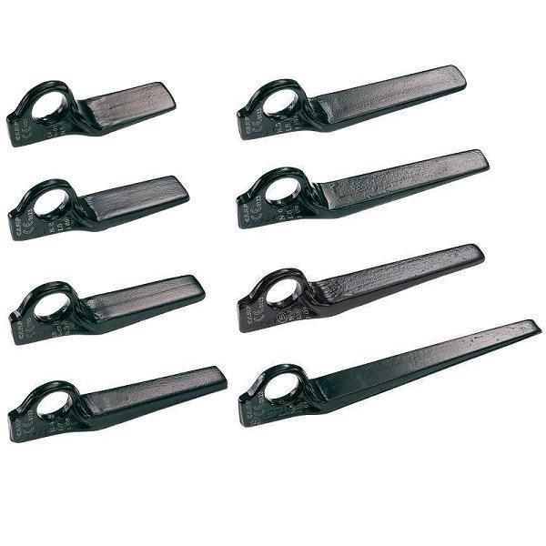 Camp Lost Arrow climbing Pitons, 8 sizes from the full range shown side by side